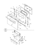 Oven door and storage drawer