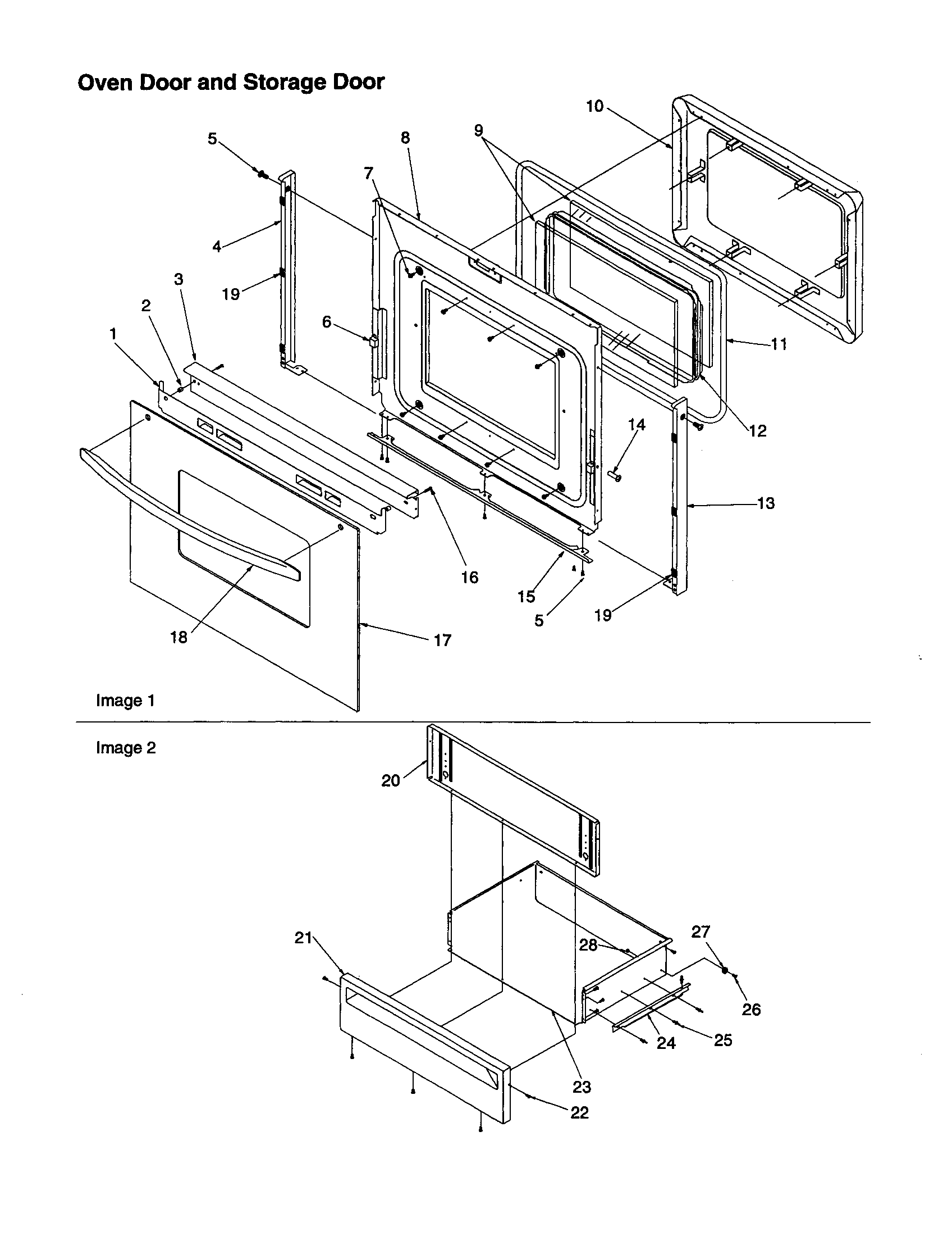 Oven door and storage door