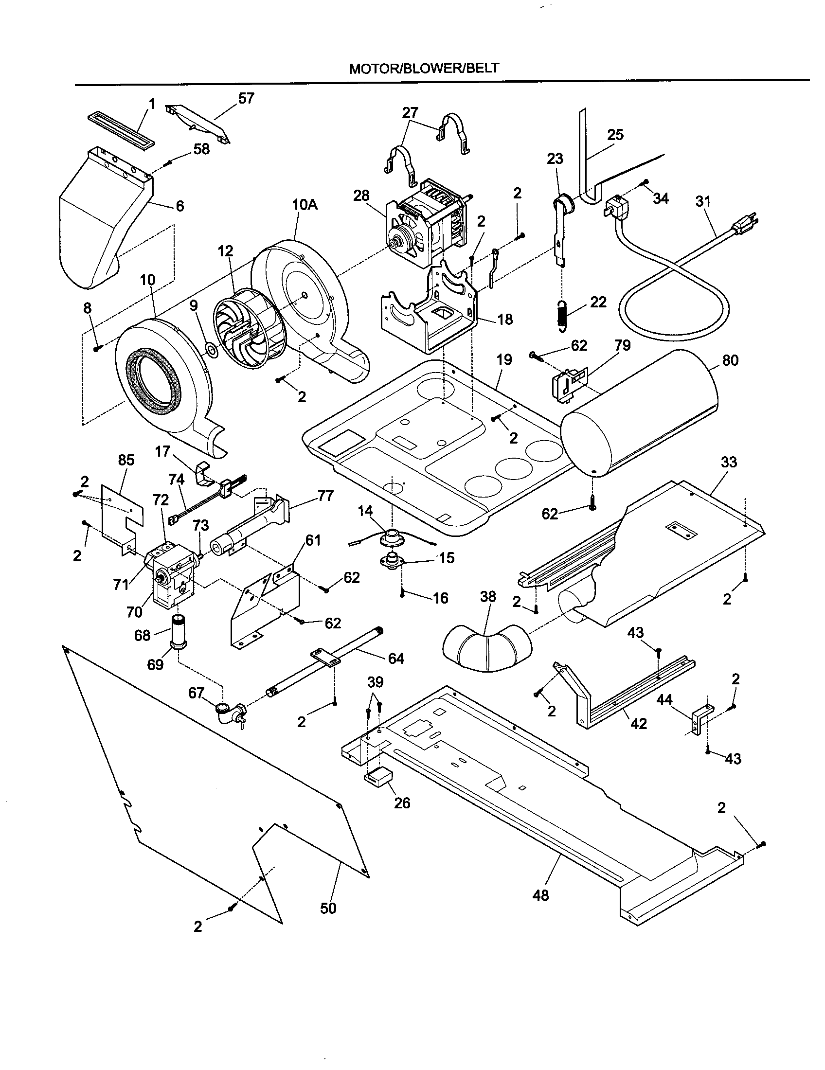Motor/blower/belt