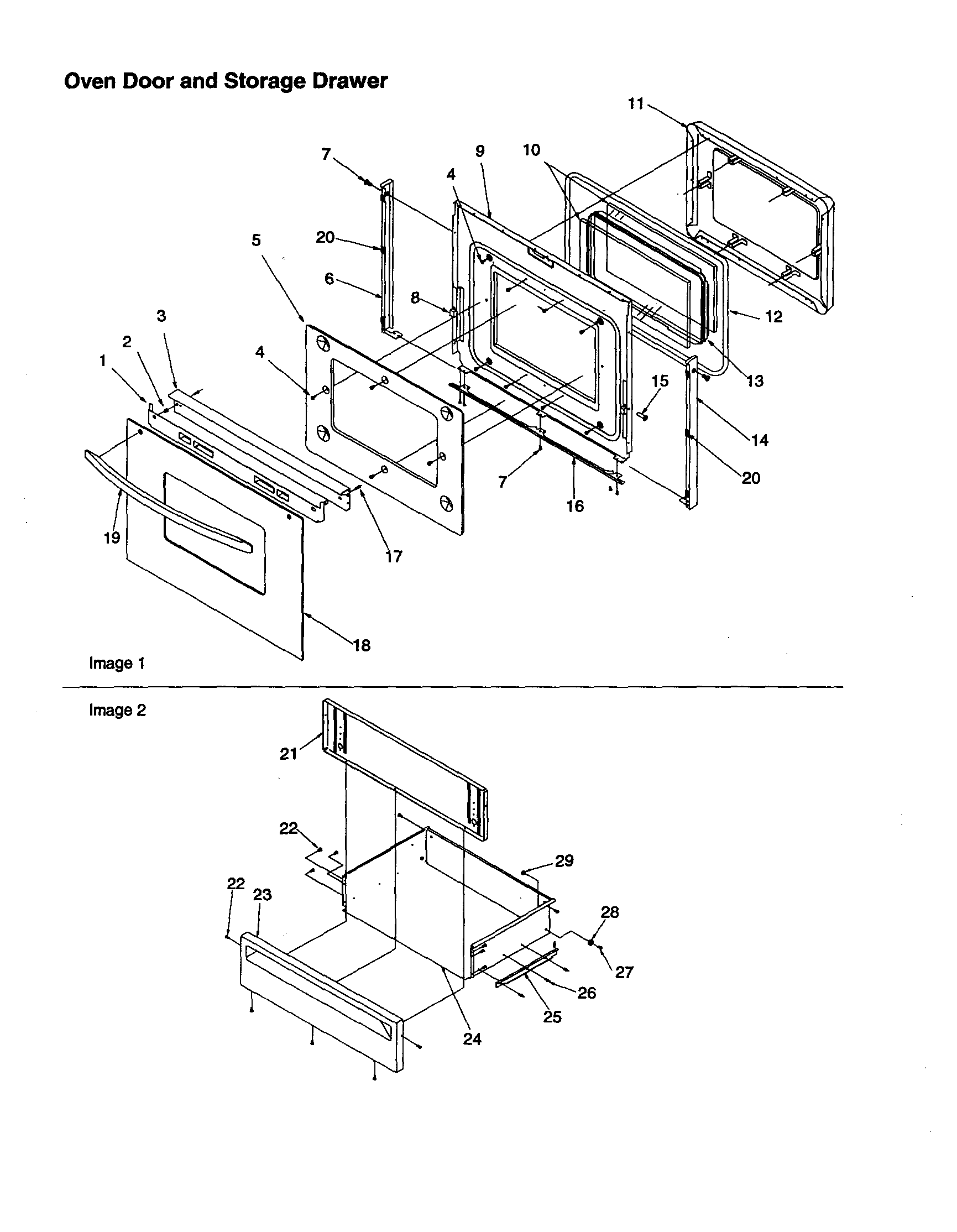 OVEN DOOR AND STORAGE DRAWER