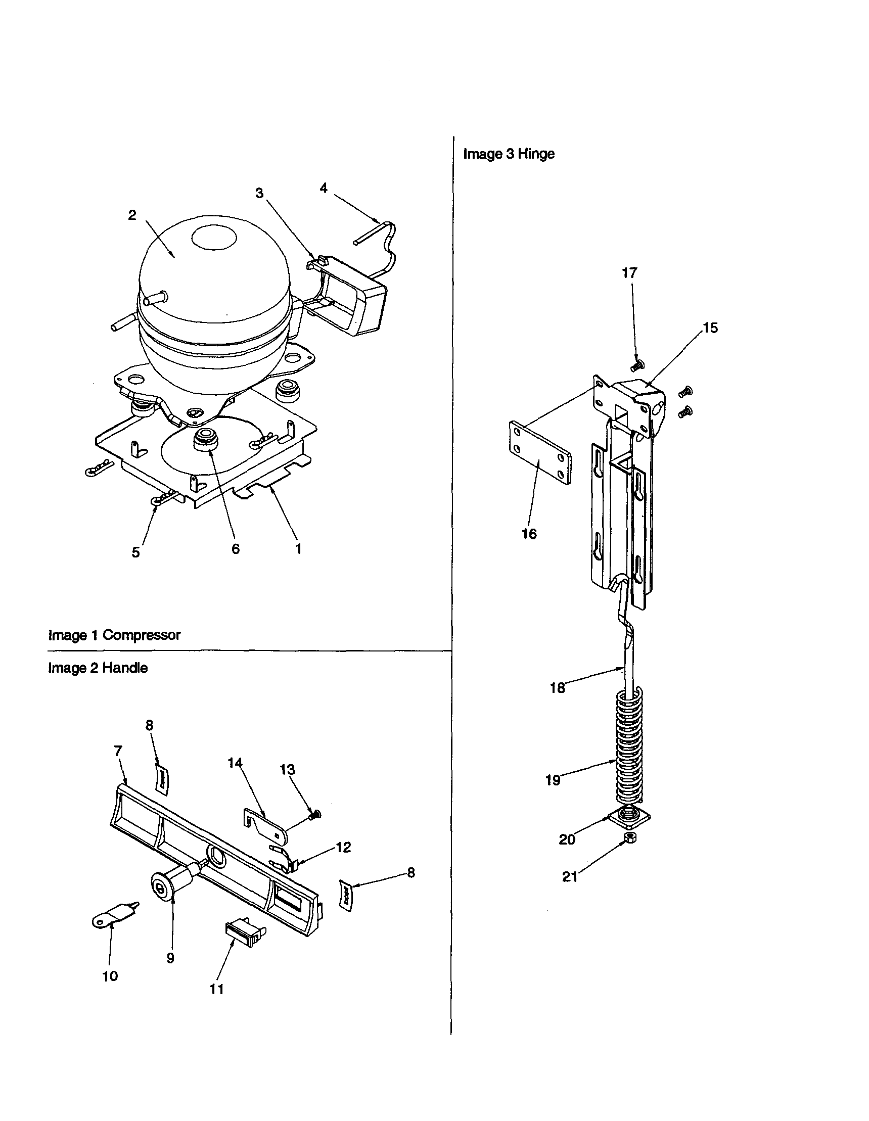 Compressor, hinge and lock