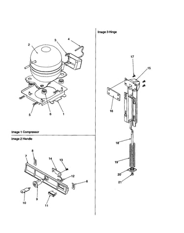 Compressor, hinge and lock