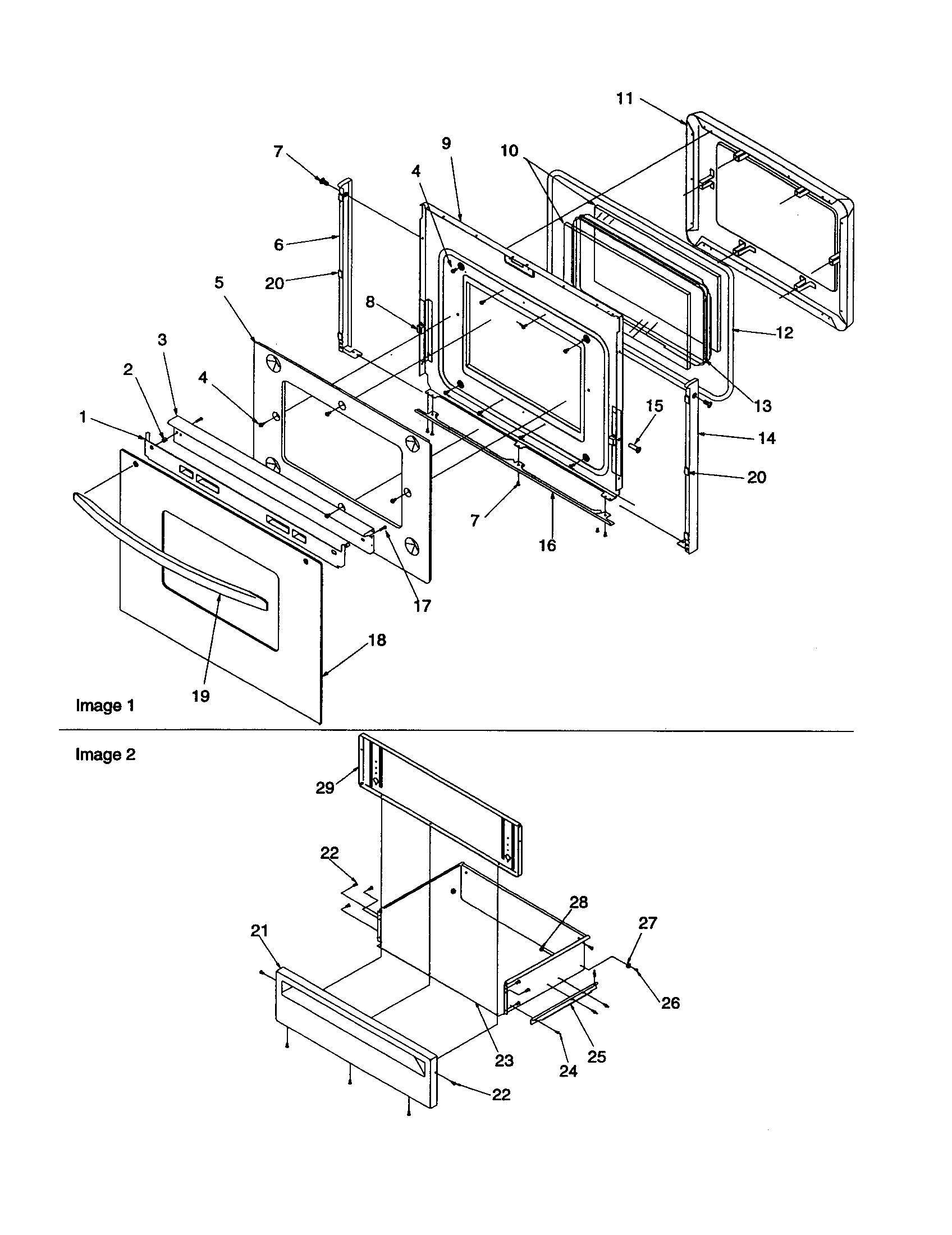 OVEN DOOR AND STORAGE DRAWER