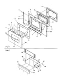 Oven door and storage drawer
