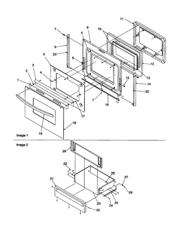 Oven door and storage drawer