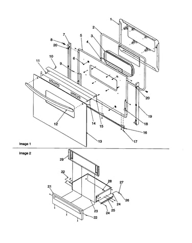 Oven door and storage drawer