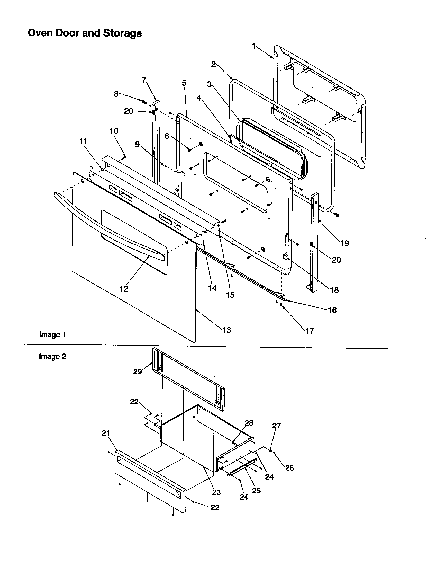 Oven door and storage