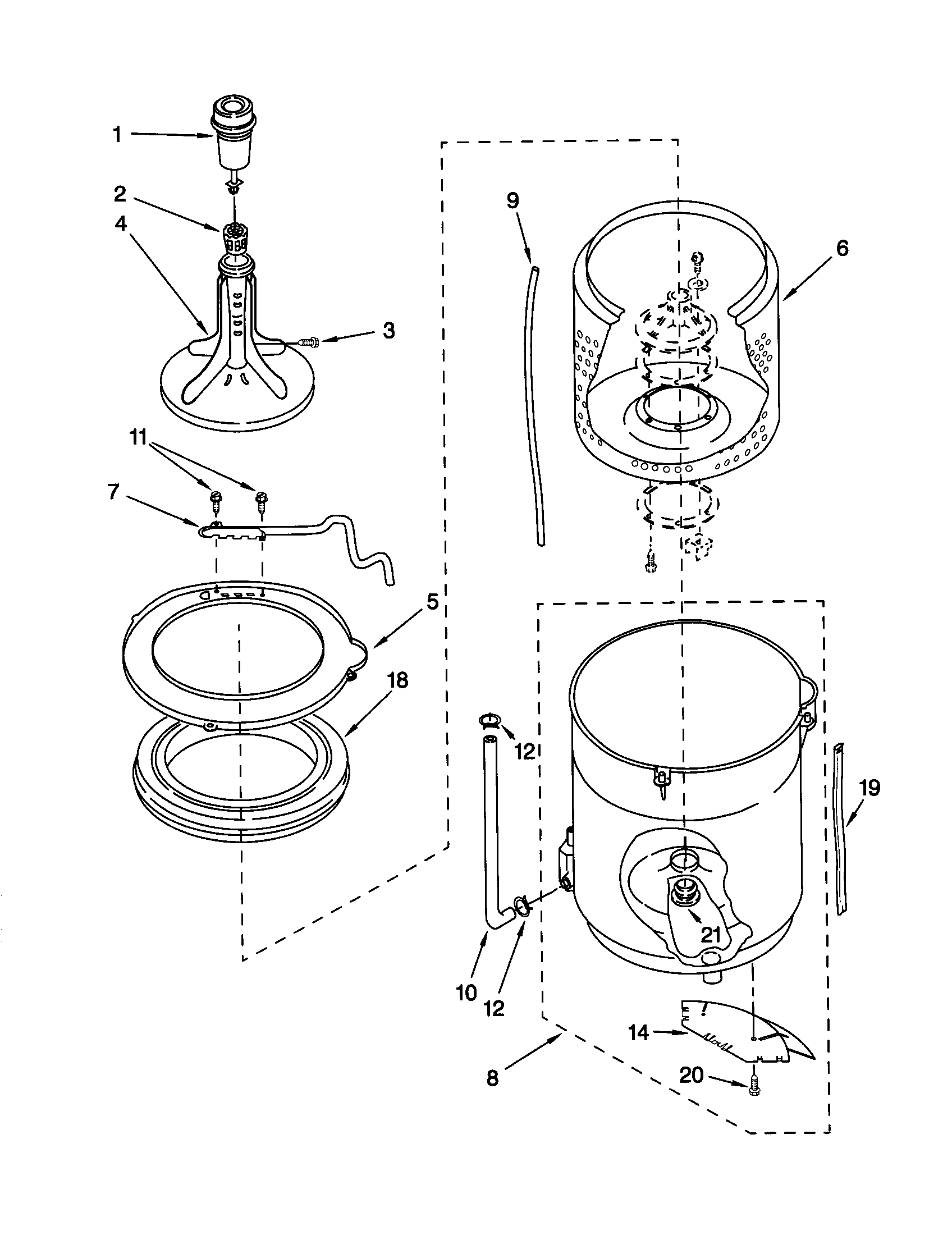 Agitator, basket and tub
