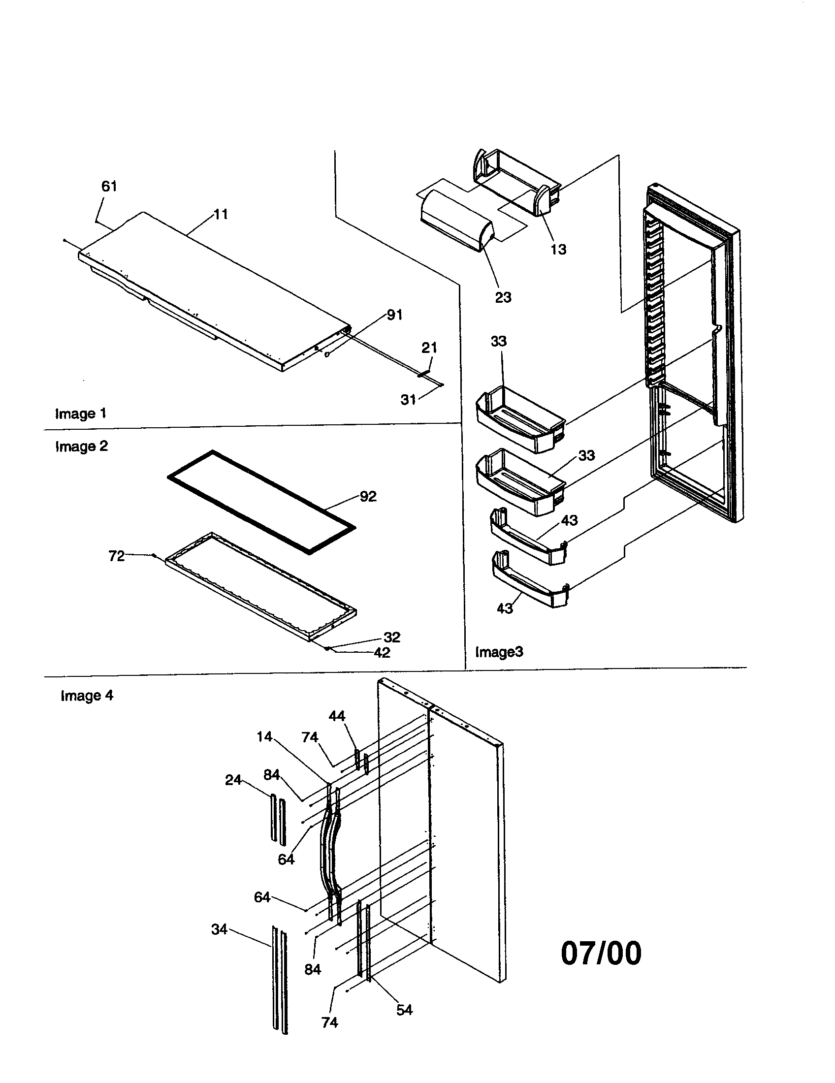 Refrigerator door, trim/handles