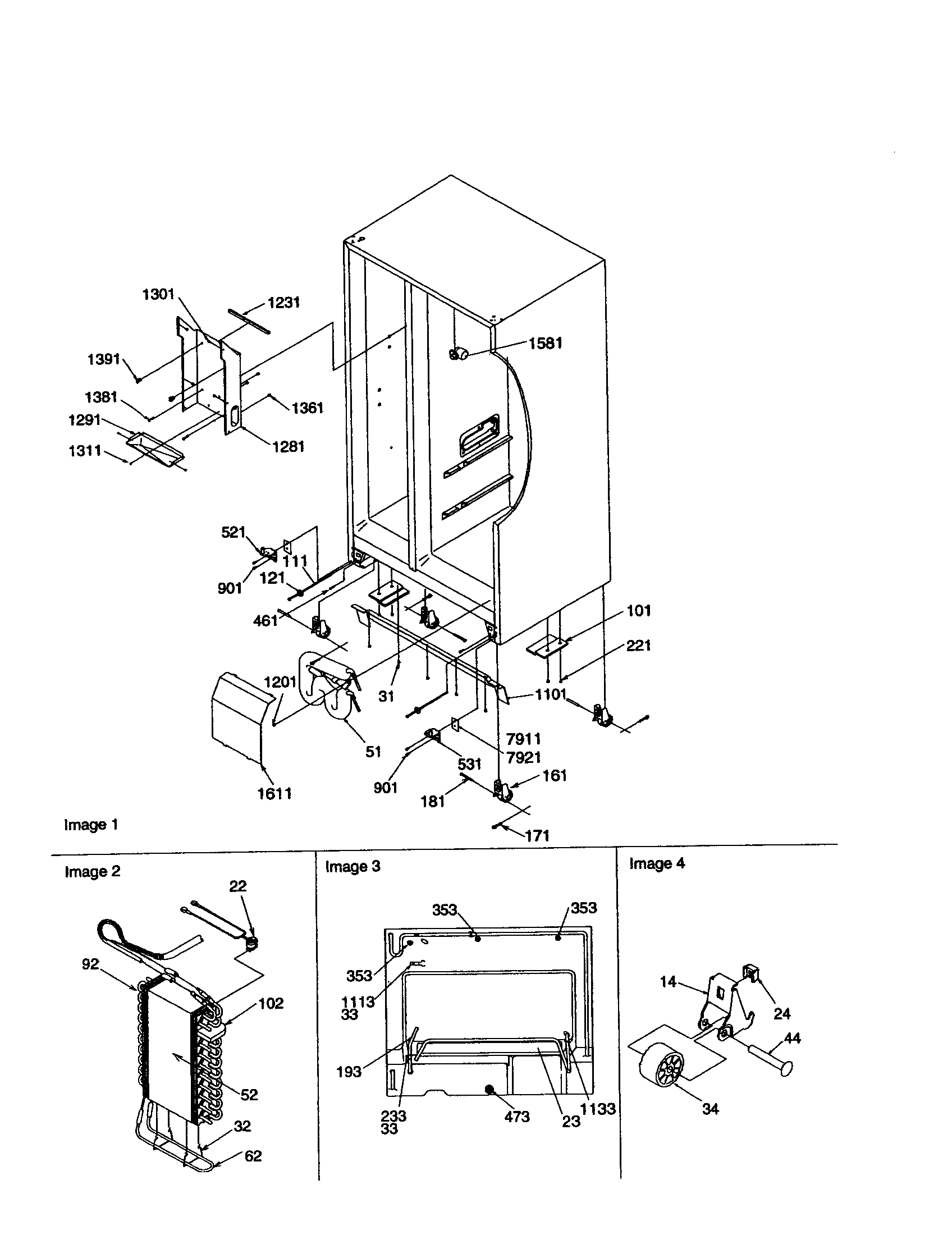 Drain, rollers and evap. assembly