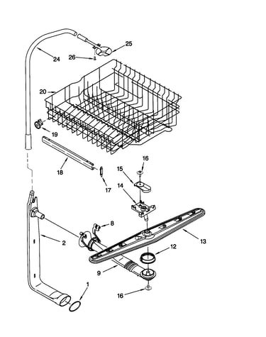 Upper dishrack and water feed