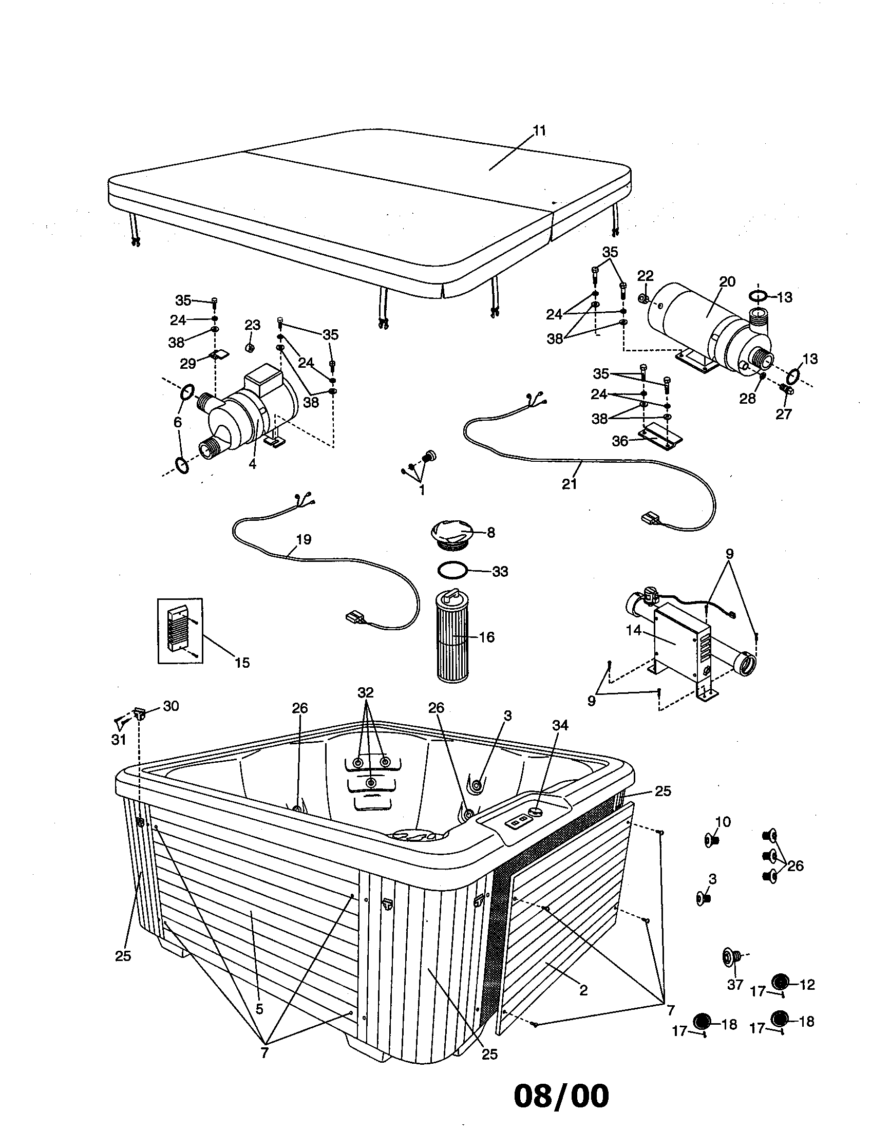 SPA PUMP, MOTOR AND COVER