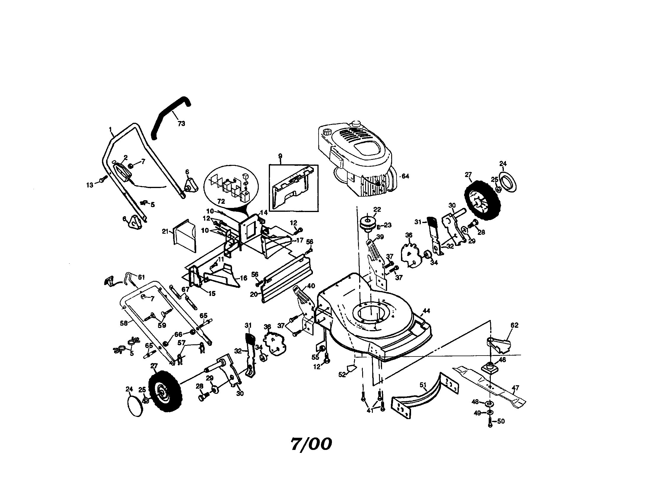 Engine/handle/wheels