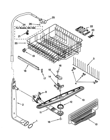 Upper dishrack and water feed