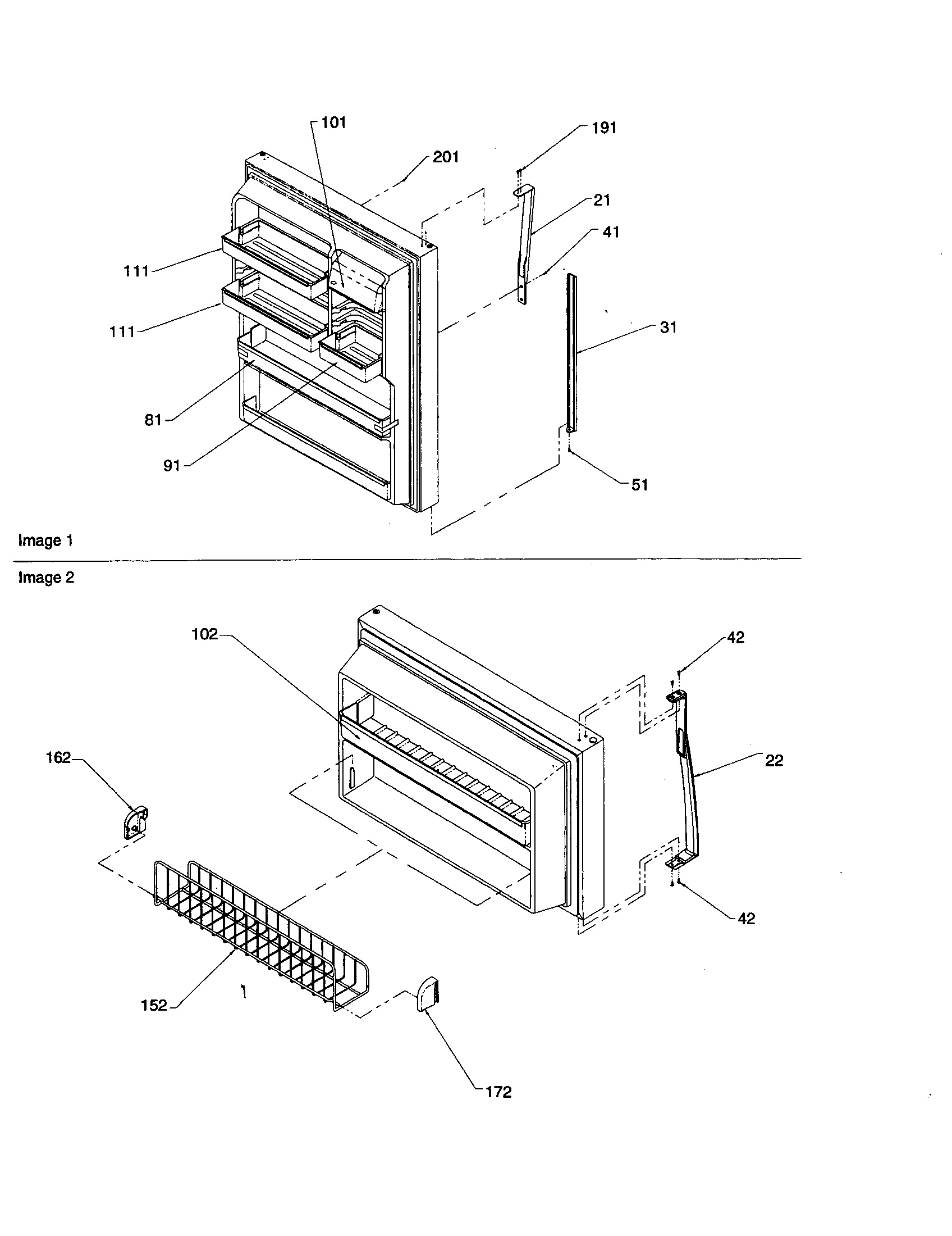 Door handles and door shelves
