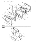 Oven door and storage drawer