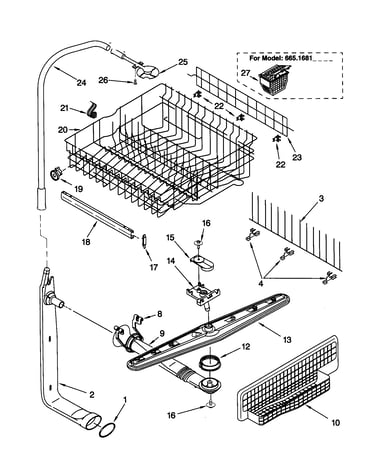 Upper dishrack and water feed