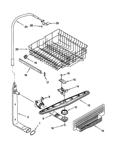 Upper dishrack and water feed