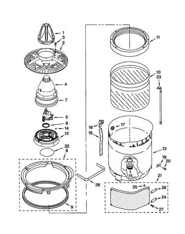 Washplate, basket and tub