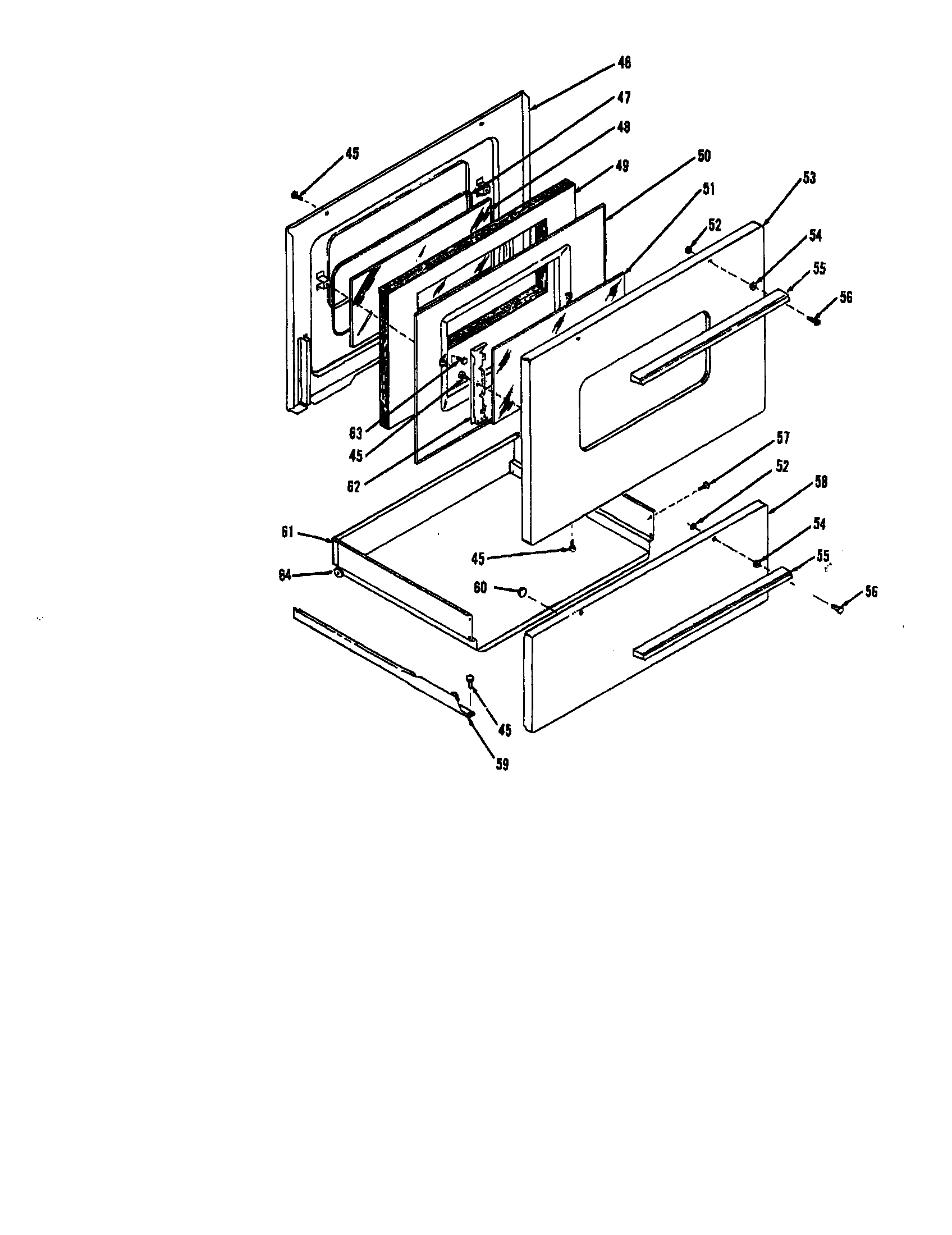 OVEN DOOR AND STORAGE DRAWER