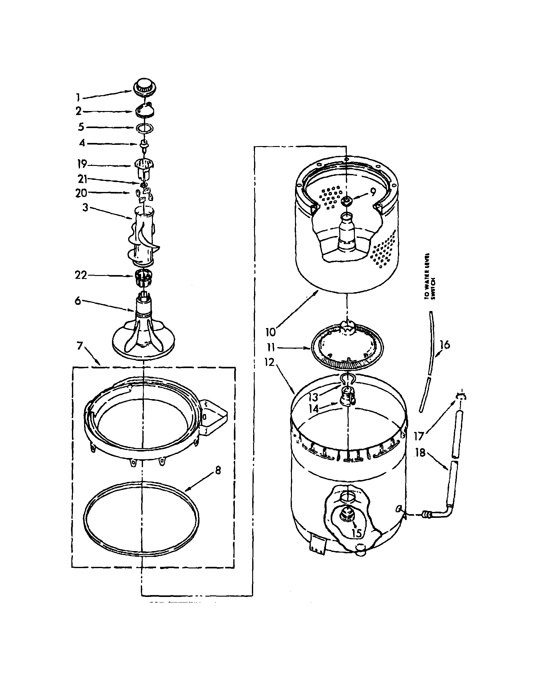 Agitator, basket and tub