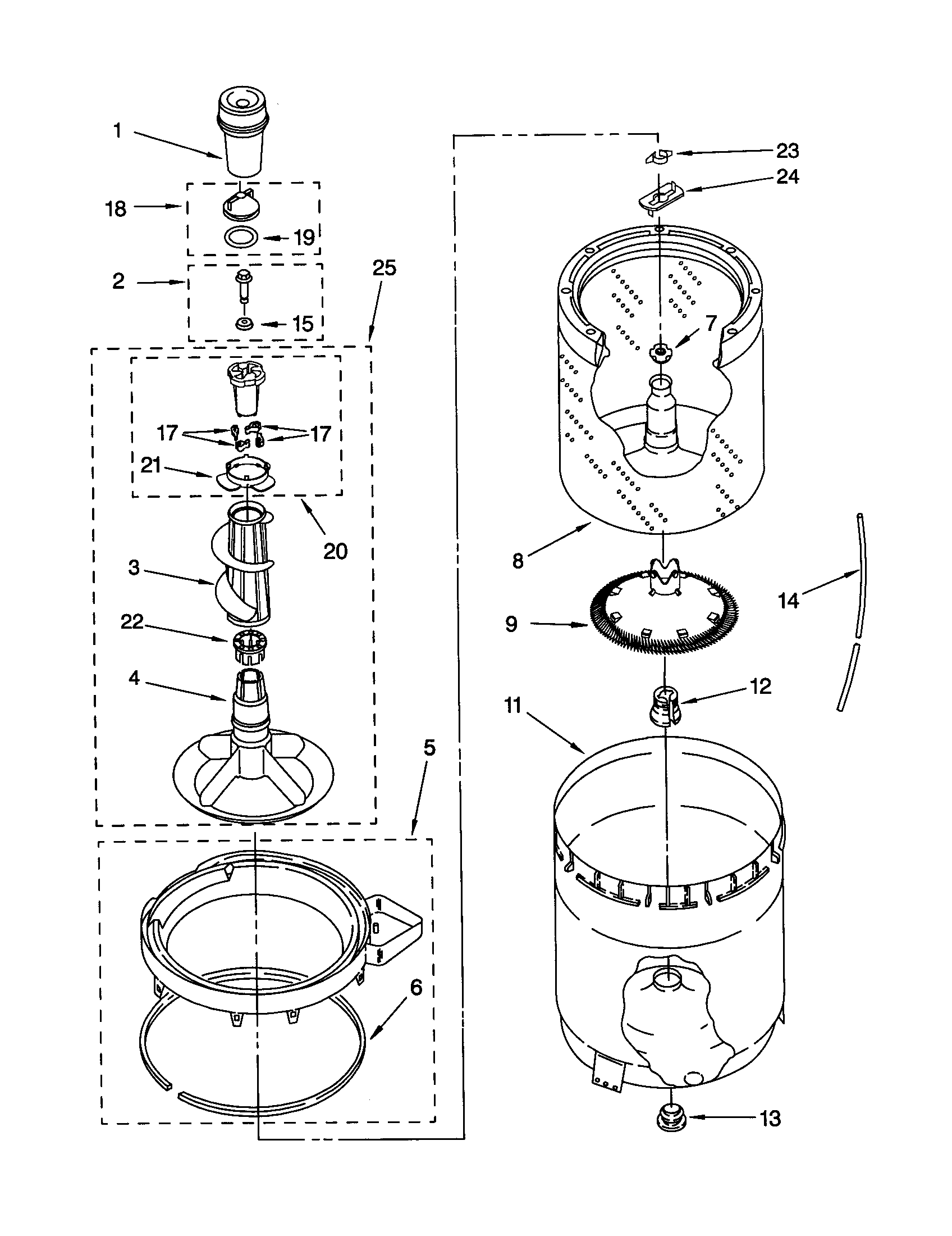 Agitator, basket and tub