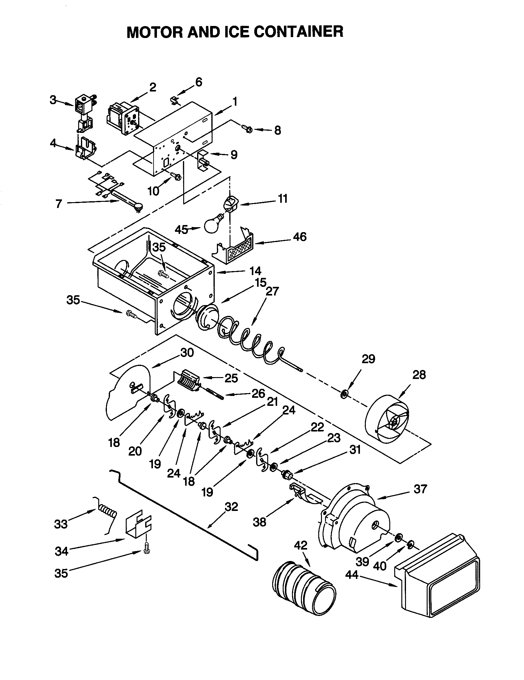 Motor and ice container