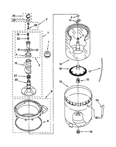Agitator, basket and tub