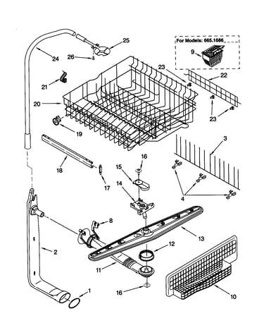 Upper dishrack and water feed
