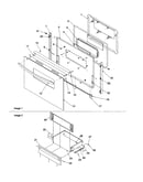 Oven door and storage drawer