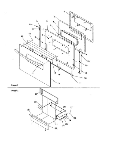 Oven door and storage drawer