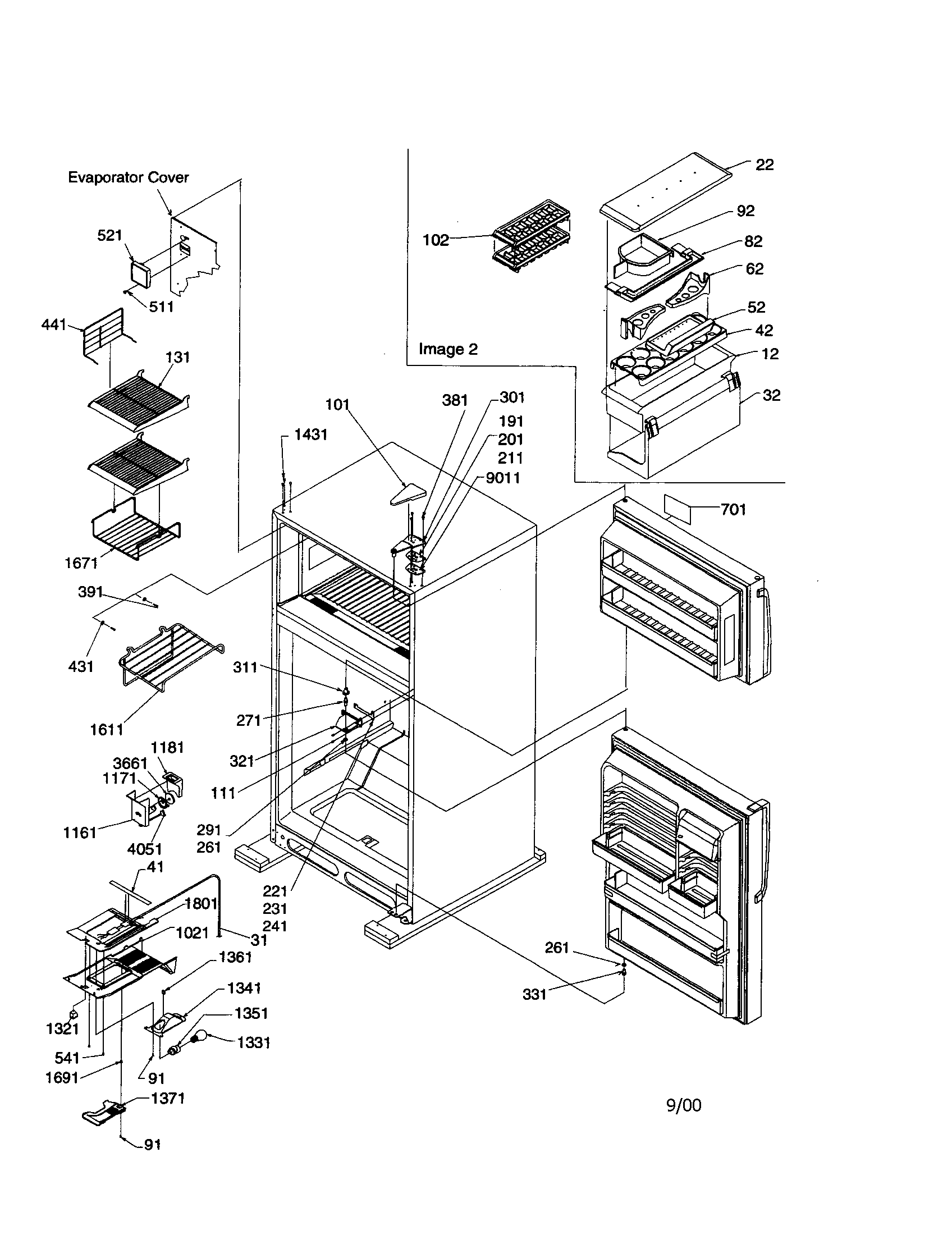 Door hinges and freezer duct