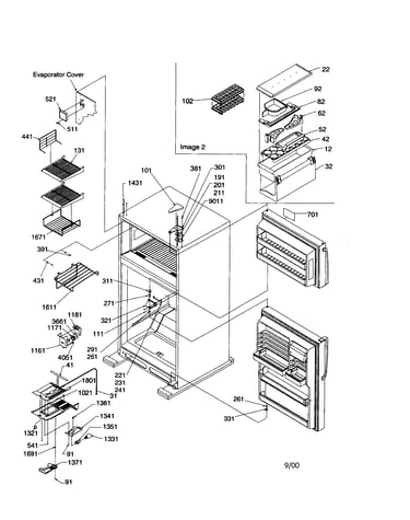 Door hinges and freezer duct