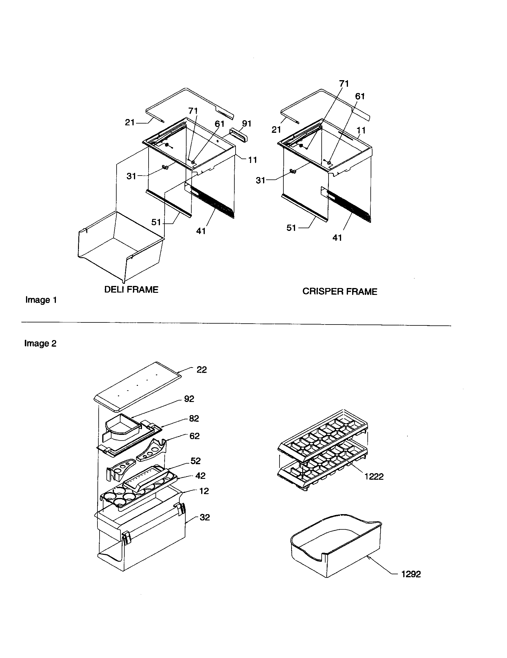 Crisper and deli frame assembly