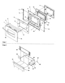 Oven door and storage drawer