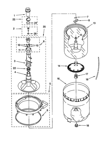 Agitator, basket and tub