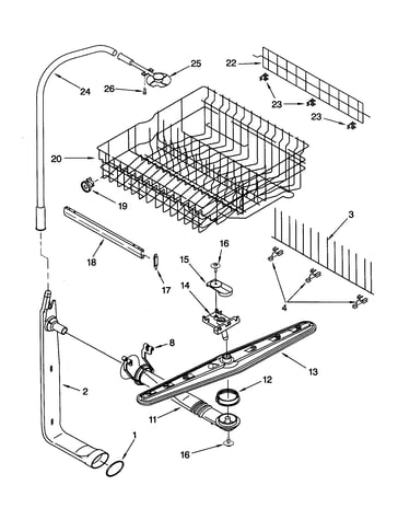 Upper dishrack and water feed