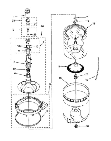 Agitator, basket and tub