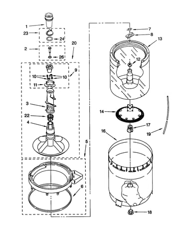 Agitator, basket and tub