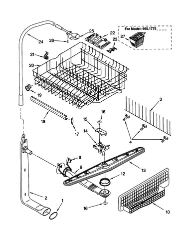 Upper dishrack and water feed