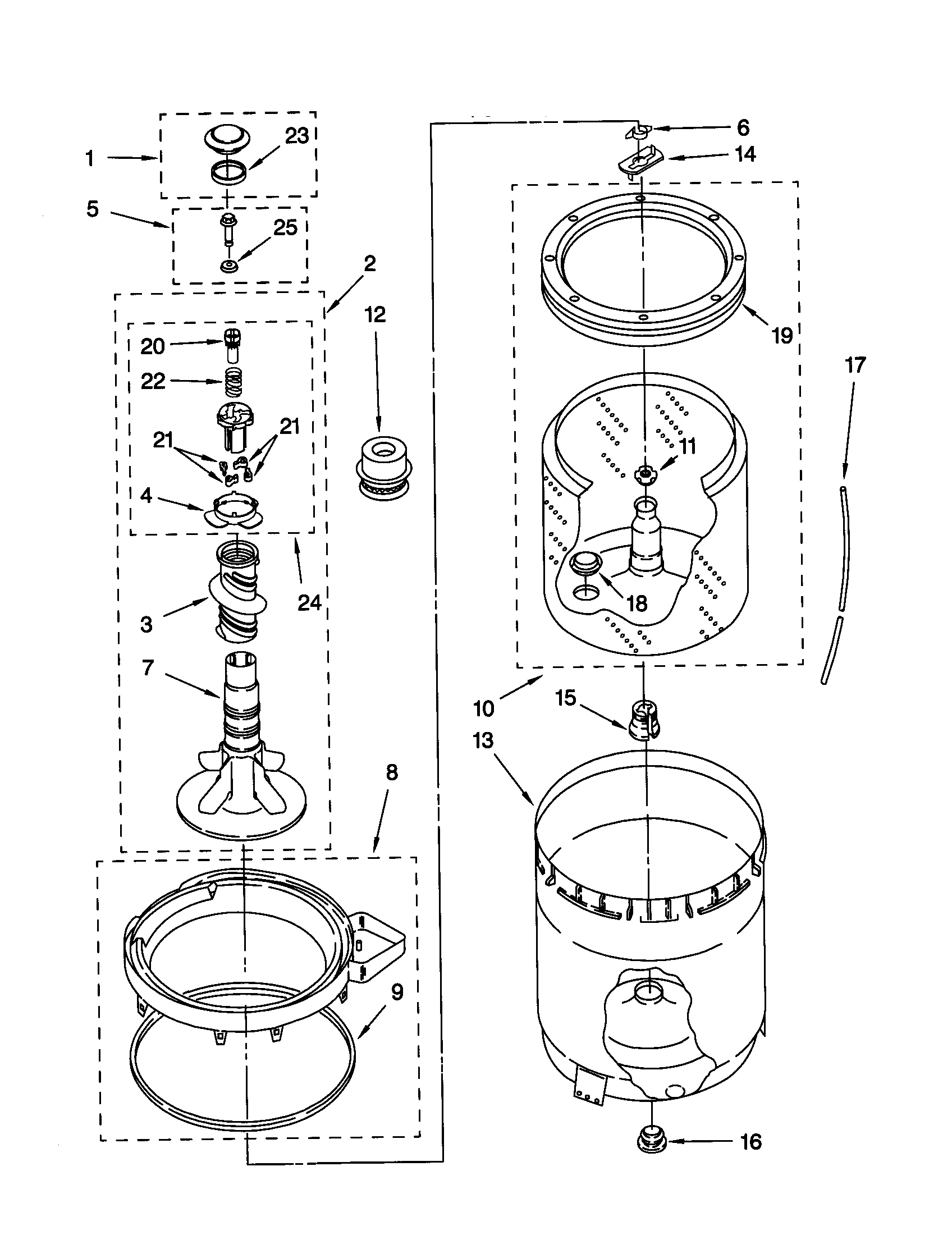 Agitator, basket and tub