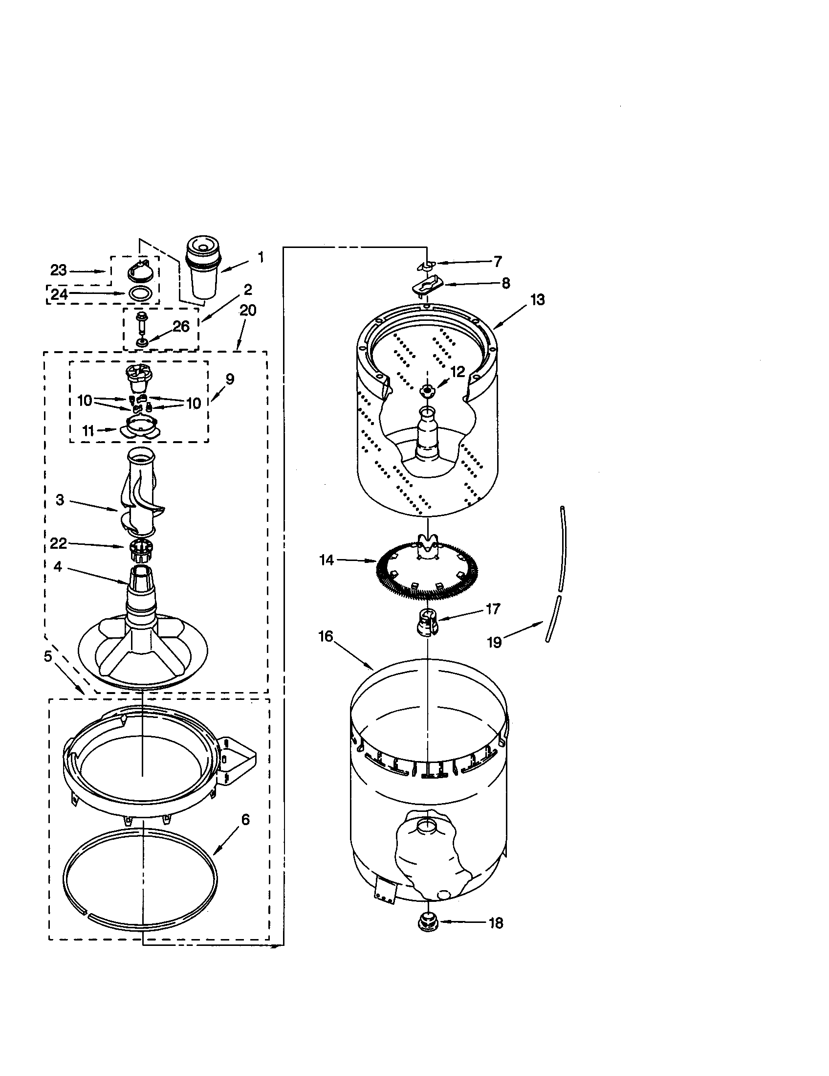 AGITATOR, BASKET AND TUB