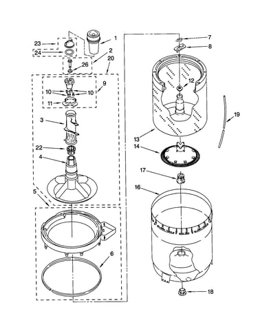 Agitator, basket and tub