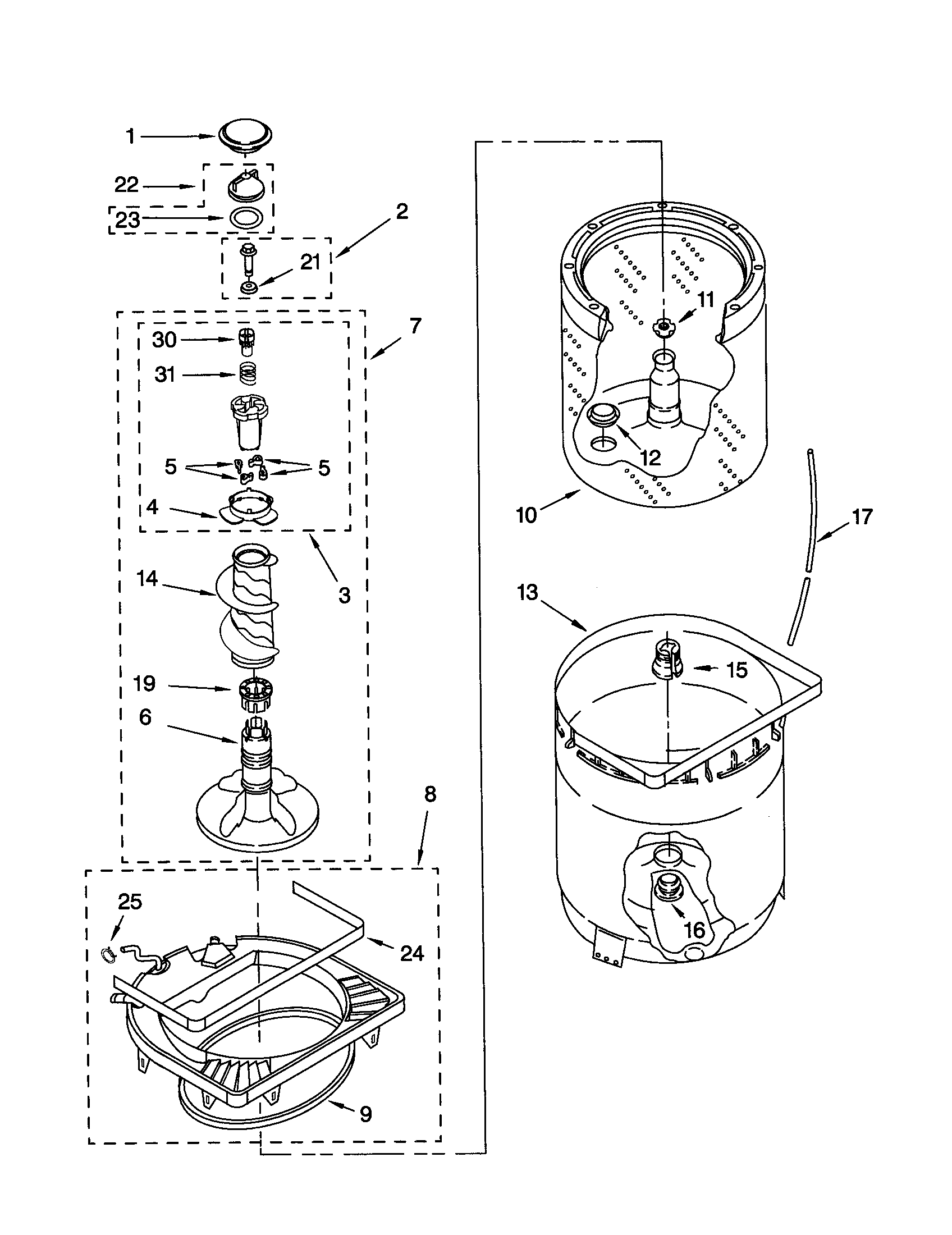 AGITATOR, BASKET AND TUB