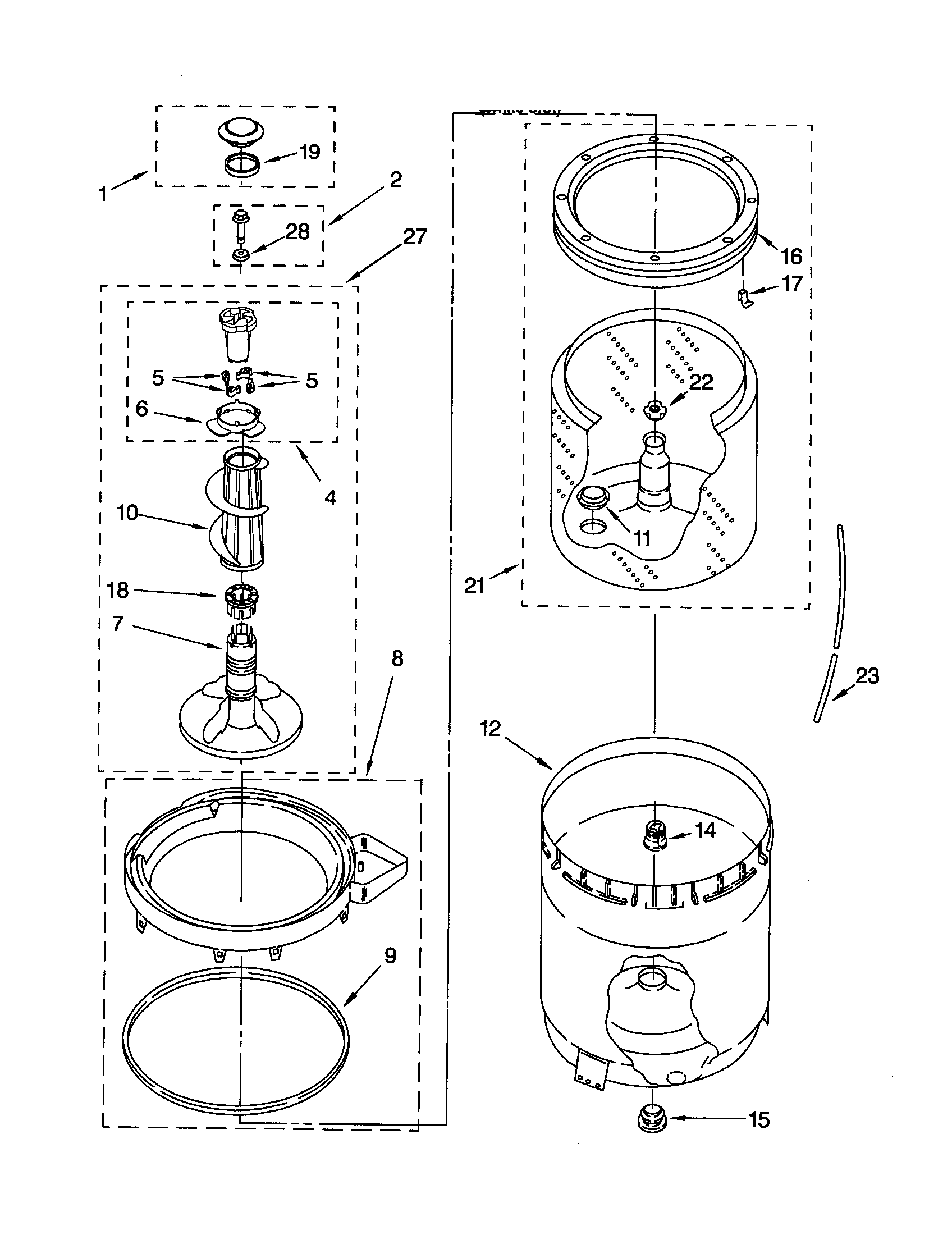 Agitator, basket and tub