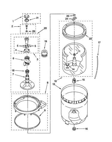 Agitator,basket, and tub