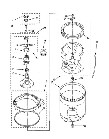 Agitator, basket and tub