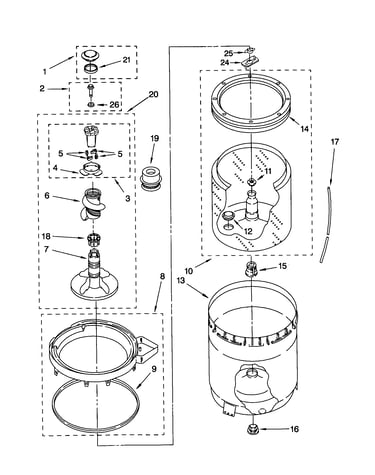 Agitator, basket and tub