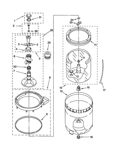 Agitator, basket and tub