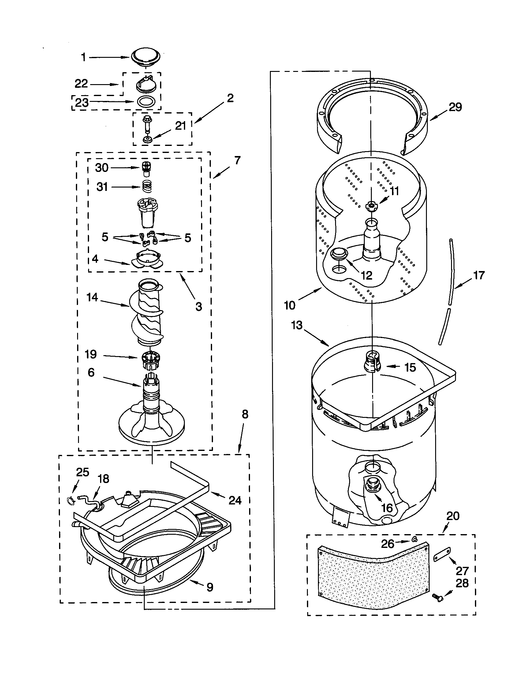 Agitator,basket and tub